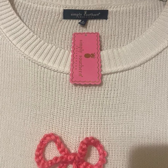 Simply Southern Cream Sweater with Pink Bow Accents - Picture 4 of 5